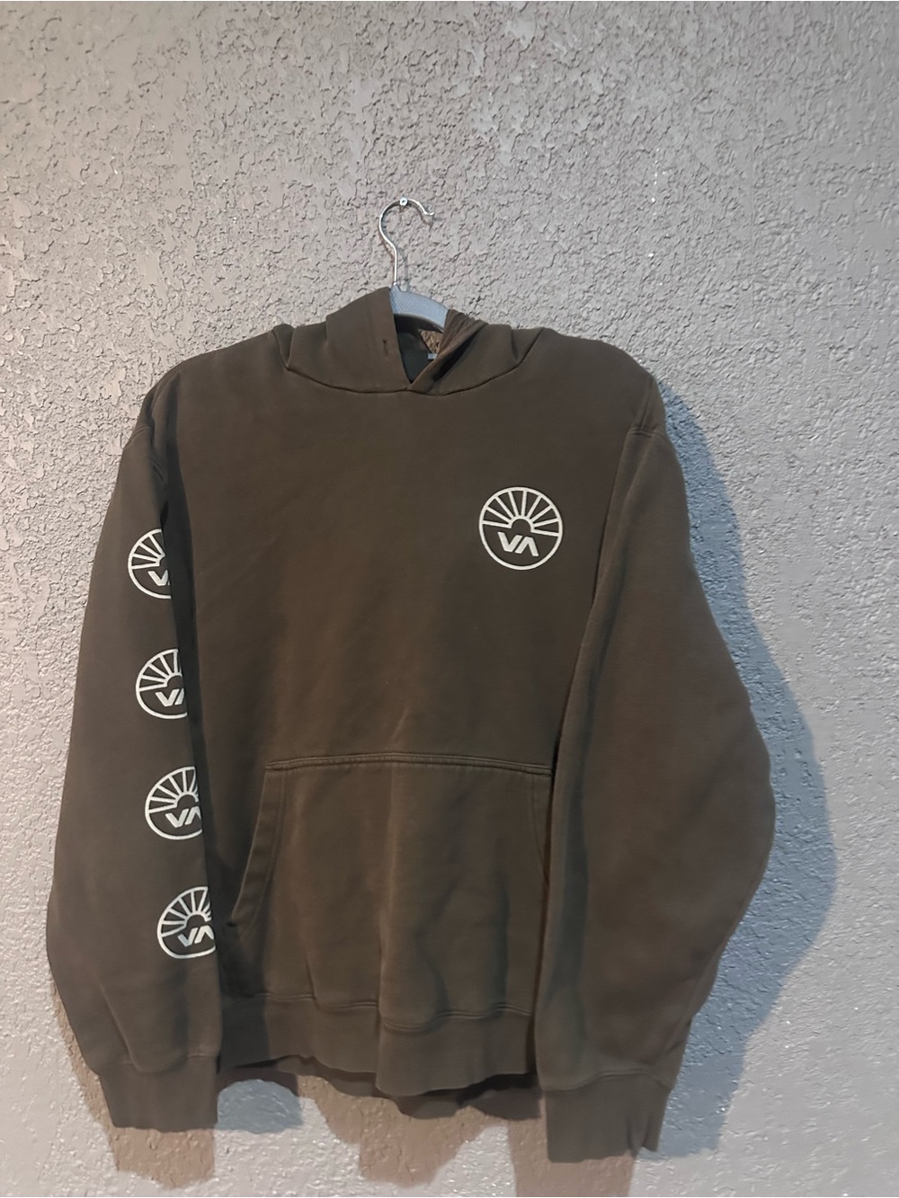 RVCA Men’s Olive Hoodie with White Sun Logos